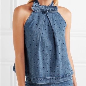 Ulla Johnson Denim Polka Dot Bow Swing Top XS Size 0